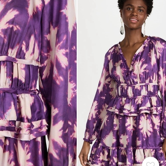 Ulla Johnson Emery Silk Tiered Ruffle Dress 10 - Picture 3 of 8